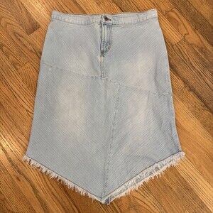Vintage HOT KISS Skirt Women 11 Denim Fringe Trim Retro Y2K Boho Grunge